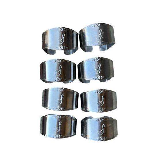 Stainless Steel Napkin Rings Set Of 8 Custom Craft Initial Letter "S" Engraved - Picture 1 of 6